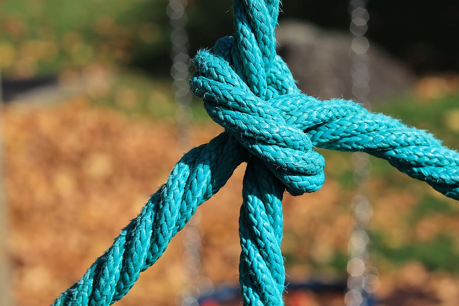knot, rope, turquoise, strength, close-up, focus on foreground, tied up, connection, day, tied knot