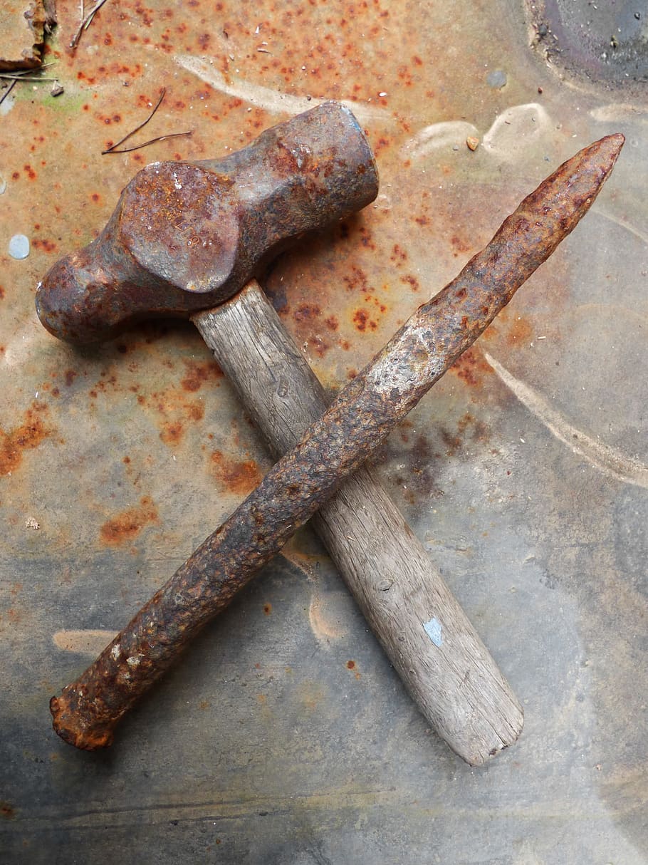 Tools, Hammer, Awl, Stonecutter, Old, workshop, herrero, rusty, metal, close-up