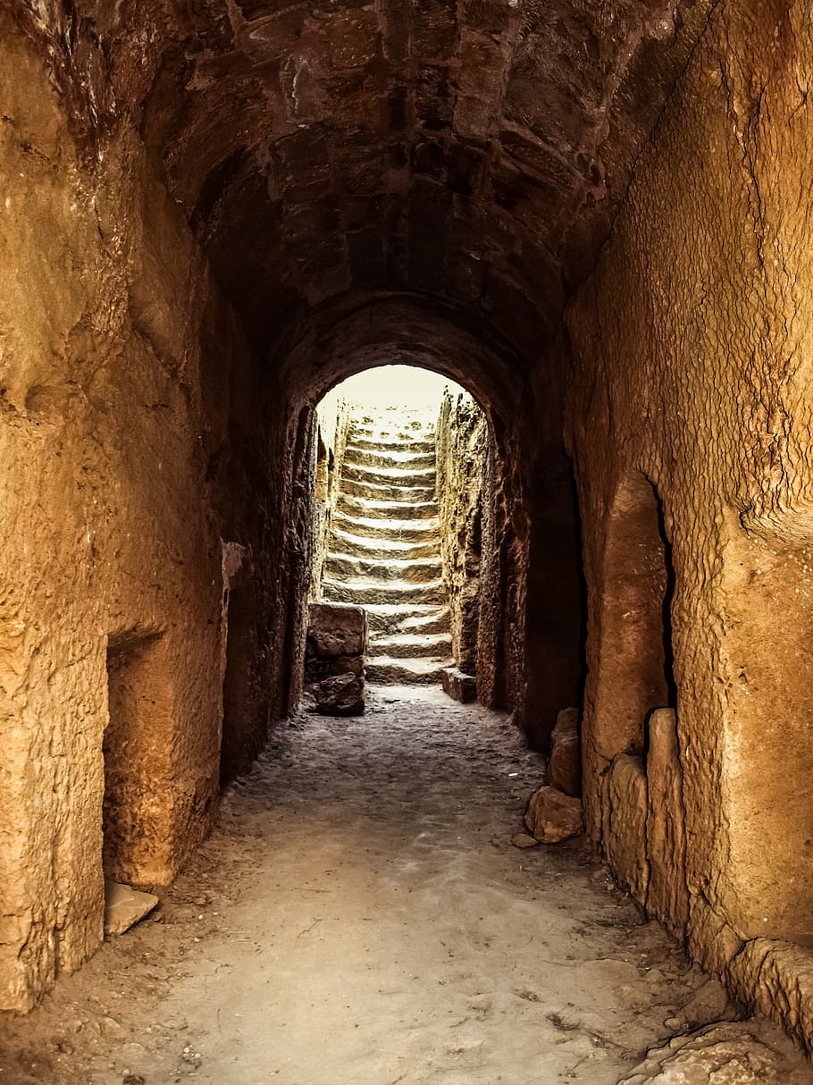 Chipre, Pafos, tumbas de los reyes, Stoa, túnel, escaleras, arqueología, arqueológico, histórico, piedra