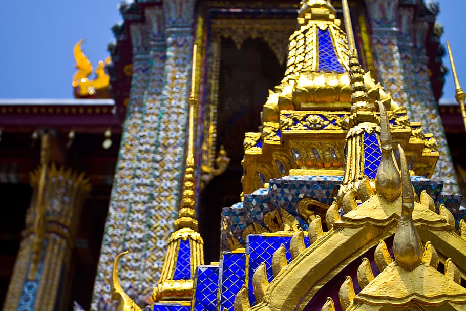 tirada, grande, palácio, bangkok, close-up, grande palácio, tailândia, arquitetura, budismo, ásia