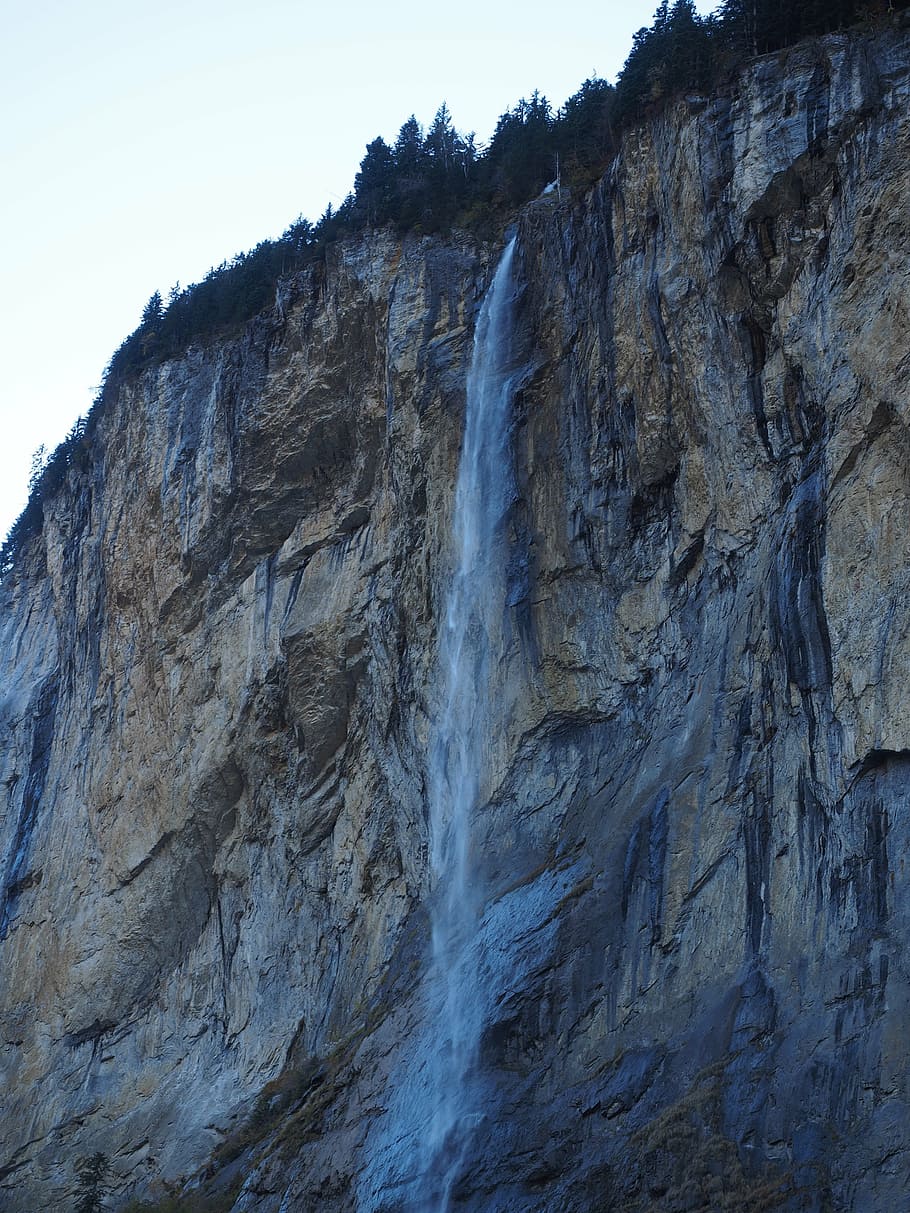 Staubbachfall, cascada, -fall, lauterbrunnen, empinada, empinada pared, pared de roca, roca, formación rocosa, objeto de roca