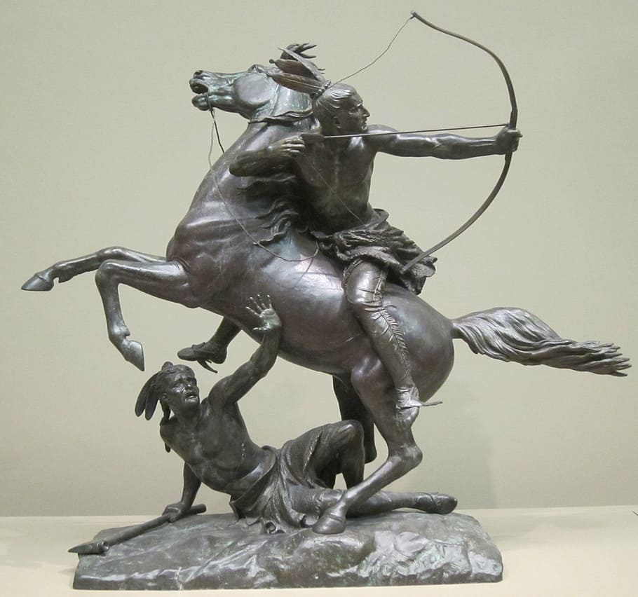 último, seta, museu, estátua, escultura, cavalo, homem, cavaleiro, equitação, trabalho artístico