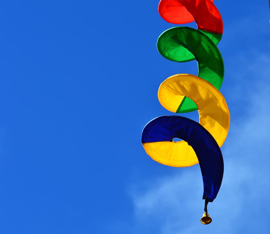色とりどりのスパイラル装飾, windspiel, カラフル, スパイラル, ターン, 風, 色, 風通しの良い, farbenspiel, 動き
