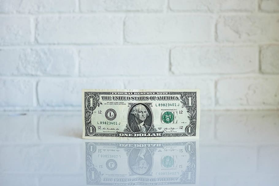 1, us, dollar banknote, dollar, money, bill, reflection, white, wall, currency