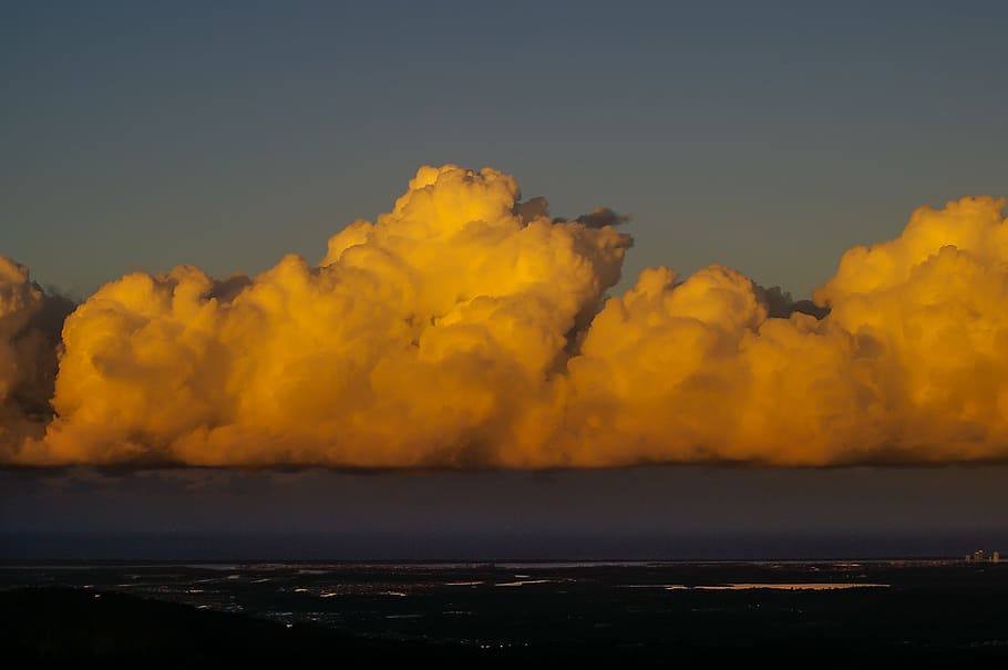 clouds, sky, orange, white, grey, coast, ocean, dramatic, australia, sunlit