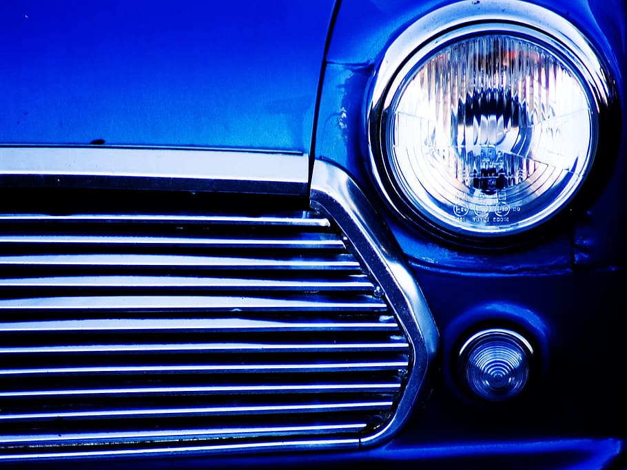 blue car, car, front, light, blue, mini, vehicle, automobile, auto, metal