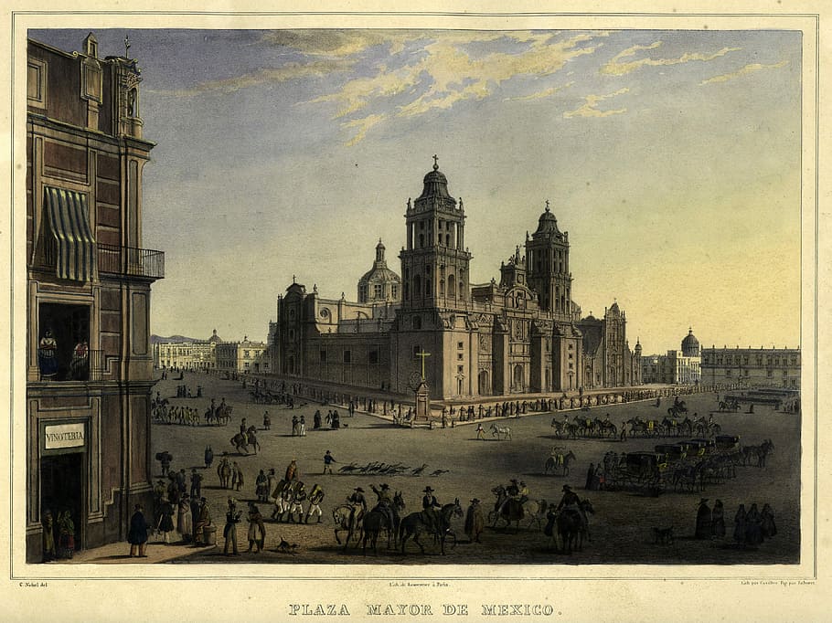1836, Plaza Mayor, Ciudad de México, edificios, ciudad, fotos, dominio público, artes visuales, artes y entretenimiento, conceptos e ideas