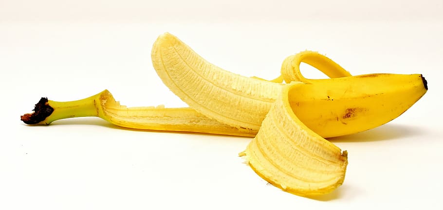 closeup, yellow, banana, white, surface, fruit, delicious, sweet, fruits, vitamins