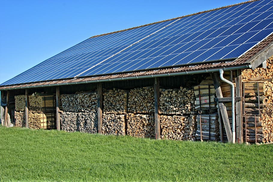 pile, brown, lumbers, row, solar, water panels, energy, eco, wood, photovoltaic