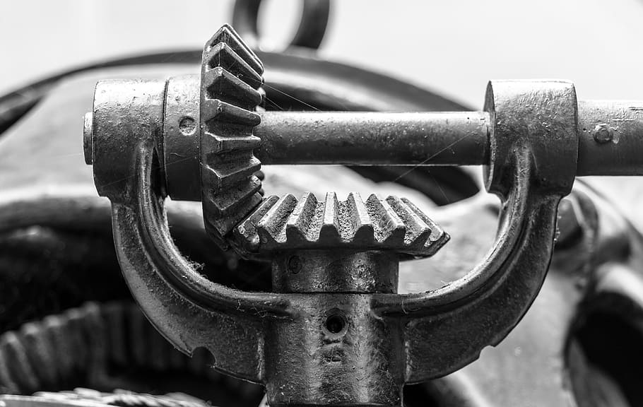 macro photography, gray, metal, bevel, gear, machine, technical devices, transmission, drive, gears