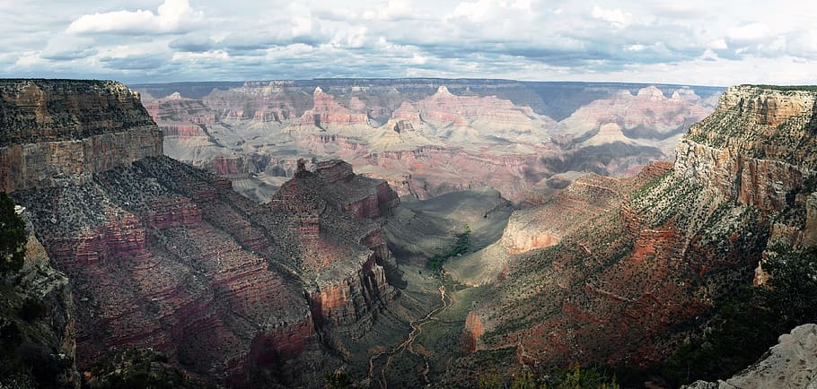 grand canyon, panorama, view, nature, hiking, travel, tourism, outdoors, sky, clouds