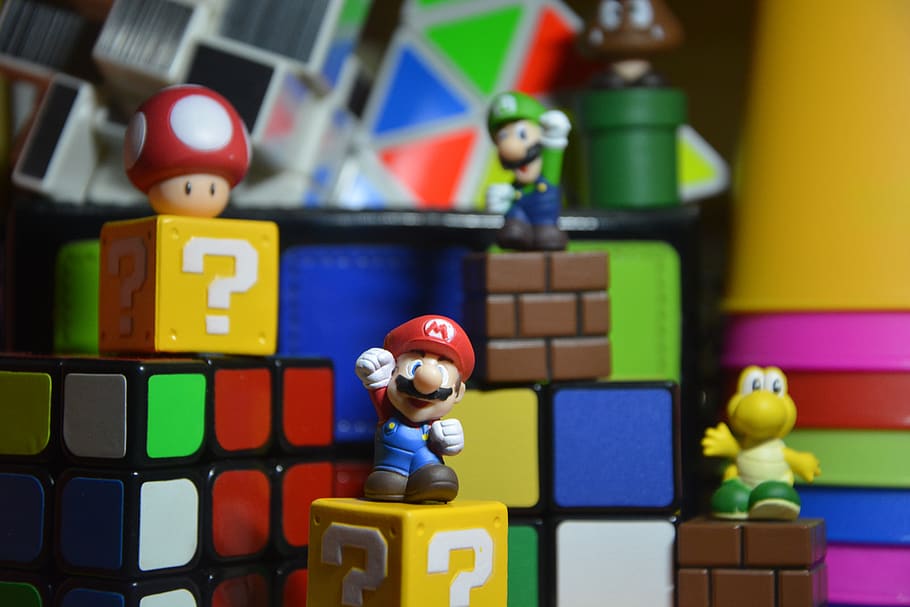 small fresh, super mario, color, multi colored, toy, childhood, indoors, toy block, human representation, creativity