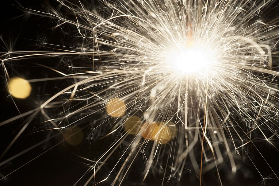 sparkler, new year, sparks, glowing, sparkle, black, bright, burn, celebrate, celebration