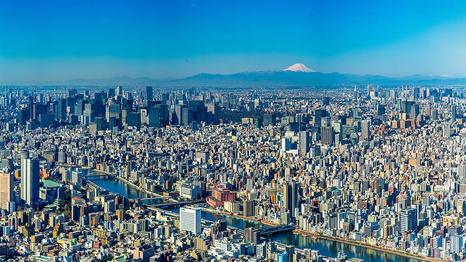 tokyo, japan, city, asia, fuji, urban, building, mountain, architecture, building exterior