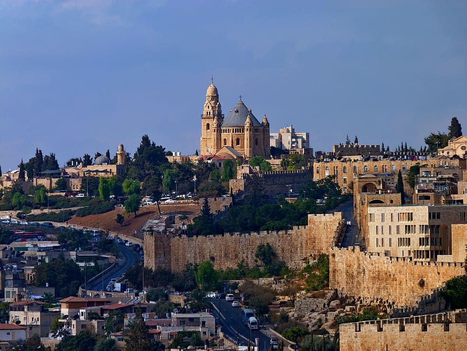 arquitectura, ciudad, paisaje urbano, panorámica, turismo, jerusalén, sión, templo, viaje, montaña
