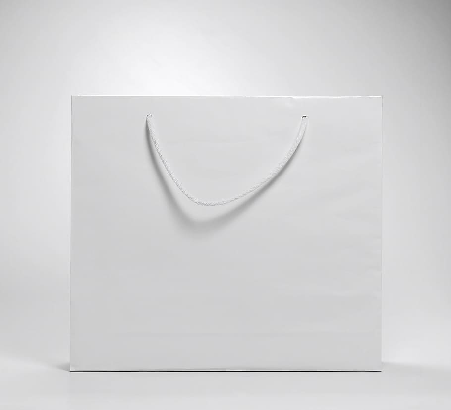 handbag, branding, prototype, paper, white background, white color, indoors, empty, copy space, studio shot