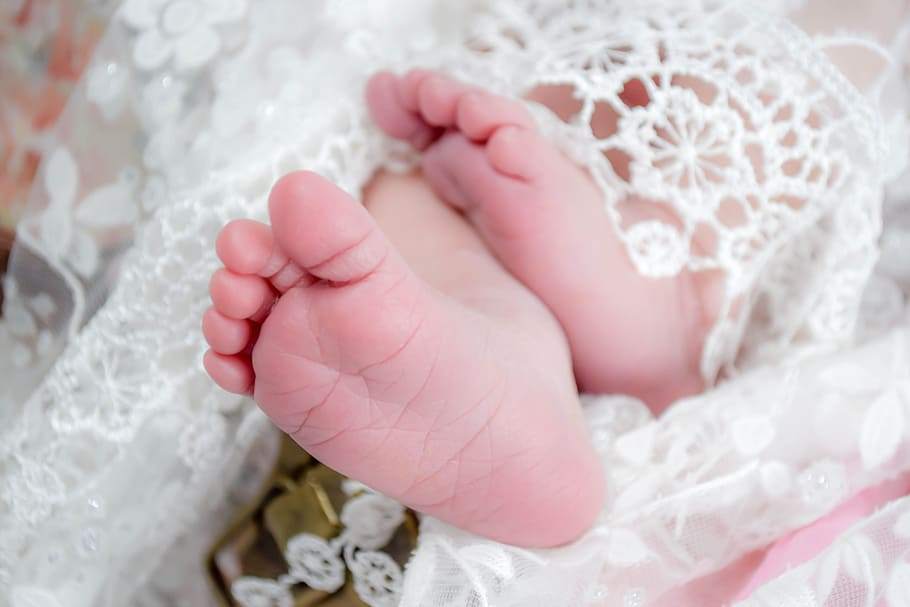 white, lace cloth, worn, baby, feet, cute, child, infant, childhood, small
