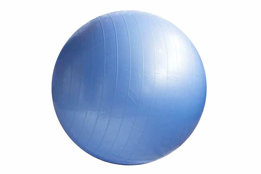 Azul, bola de estabilidad, blanco, superficie, bola de ejercicio, bola, gimnasio, ejercicio, adulto, salud