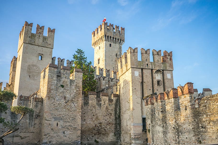 gray, concrete, castle, daytime, scaliger castle, lake garda, sirmione, italy, italian, fortress