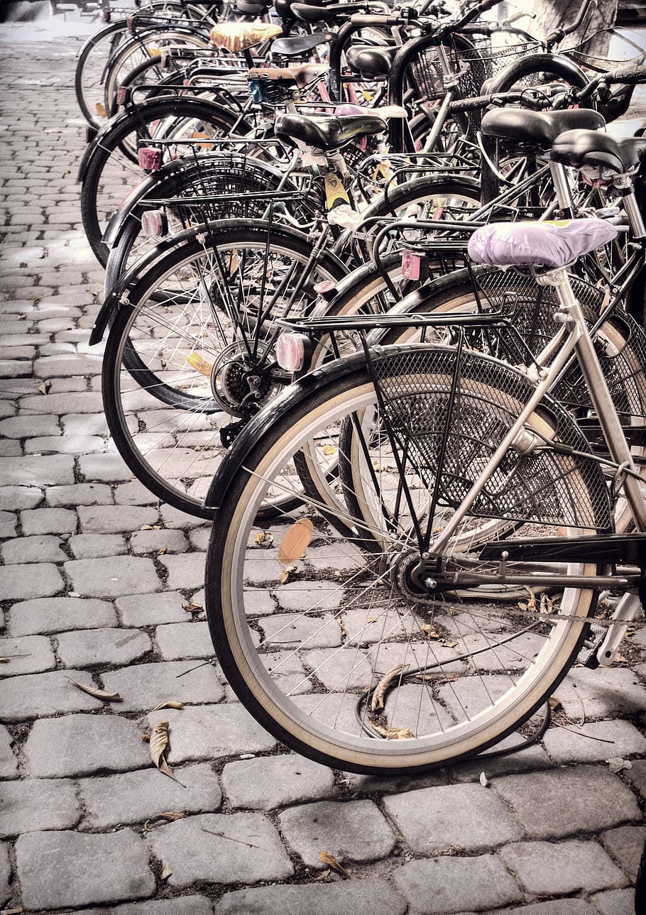 roda, tua, sepeda, jalan, sistem transportasi, di luar rumah, Swedia, stockholm, diparkir, tak seorangpun