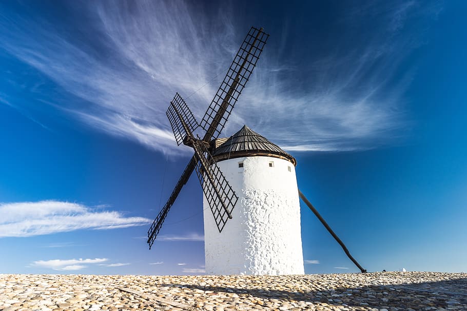 white, lighthouse, black, windmill, clouds photography, mill, wind, grind, tourist, tourism