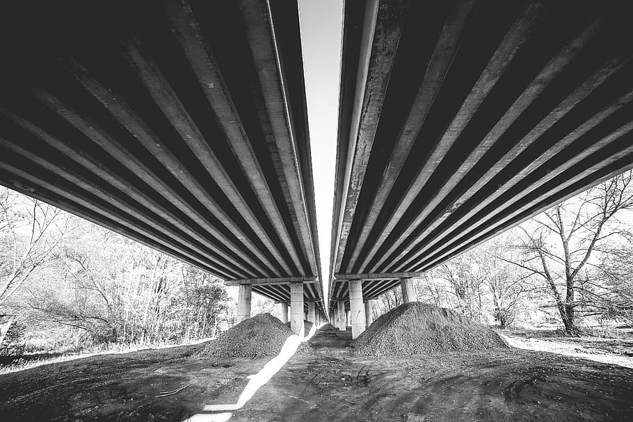 two, long, ways:, Highway, architecture, bridge, road, black And White, transportation, no People
