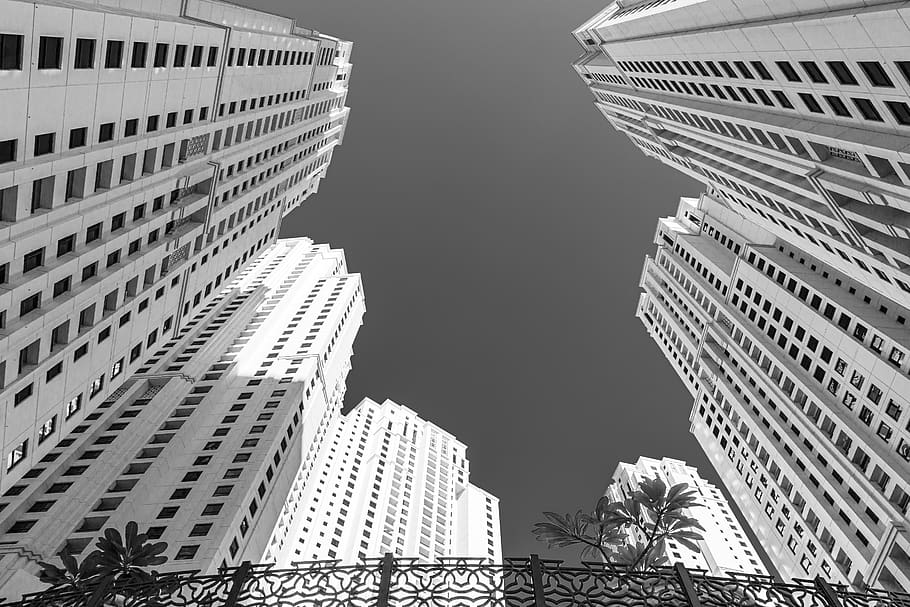 architecture, black white, building, skyscrapers, monochrome, city, skyscraper, modern, urban, window