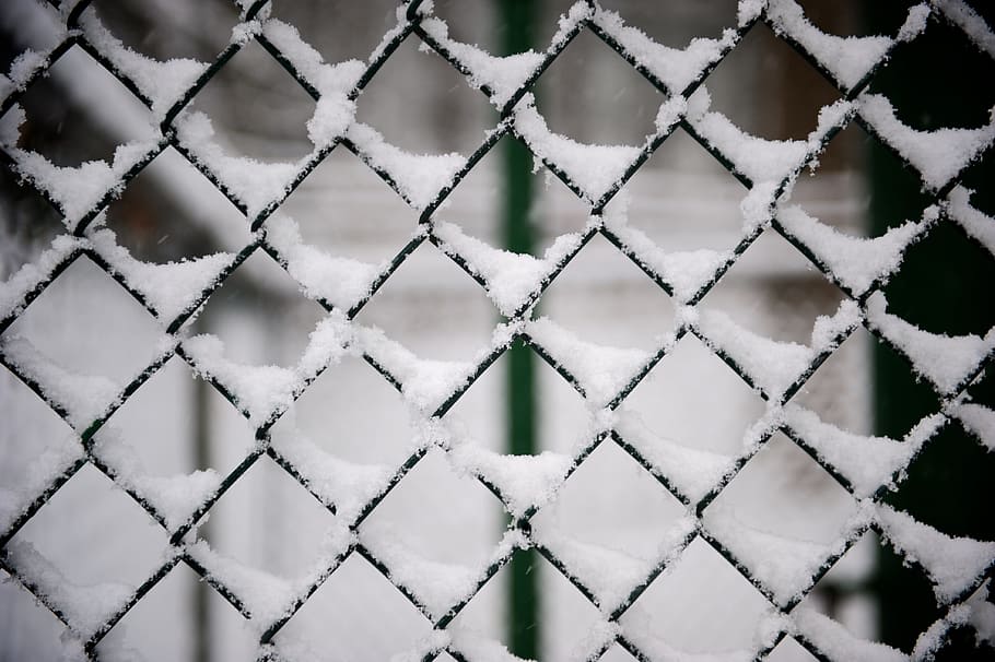 snow, cyclone fence, fence, metal, pattern, texture, winter, cold, snow covered, snow-covered
