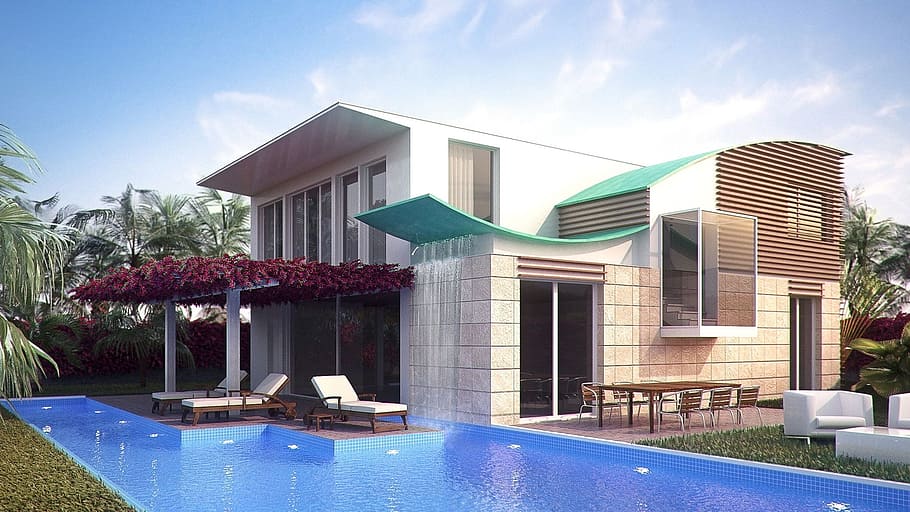 photography, white, concrete, house, architecture, drawing, crown render, cgi, 3d, graphics