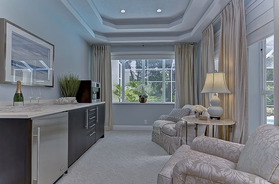 beige, suede 2- piece sofa, 2-piece, set, living, room, window, indoors, furniture, contemporary