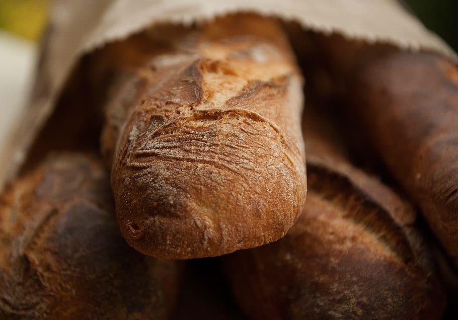 breads, paper bag, bread, stick, boulanger, bakery, food, food and drink, freshness, close-up