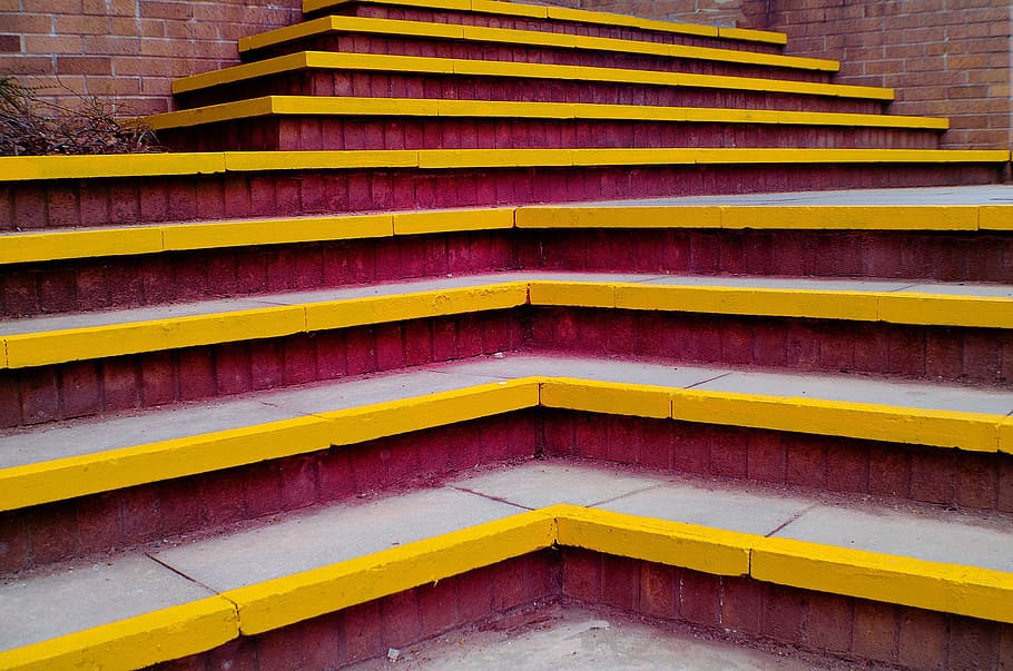 灰色のコンクリート階段, 階段, ステップ, デザイン, 登る, 床, ダウン, 背景, タイル, 建築