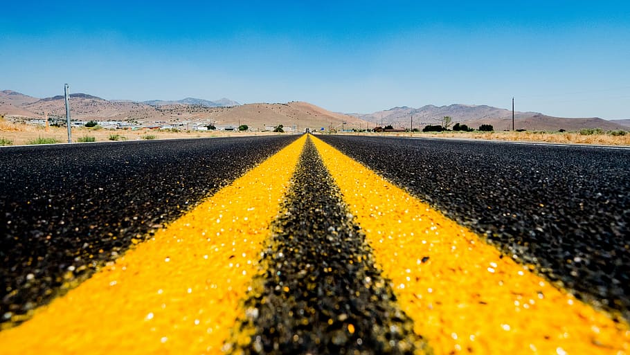 yellow, parallel, line, blacktop road, nevada, road, route 66, las vegas, highway, asphalt