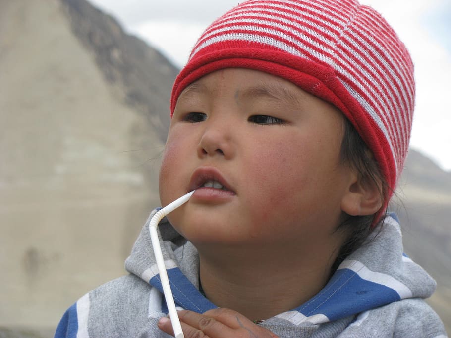 ladakhi, portrait, child, innocent, childhood, headshot, one person, close-up, knit hat, hat