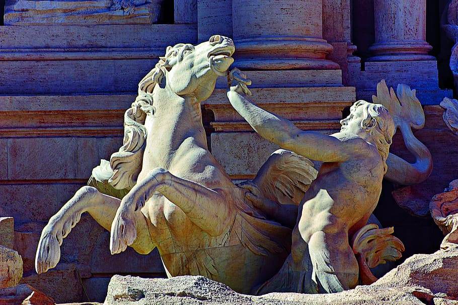 statue, sculpture, figure, stone, trevi fountain, rome, tourism, representation, art and craft, creativity