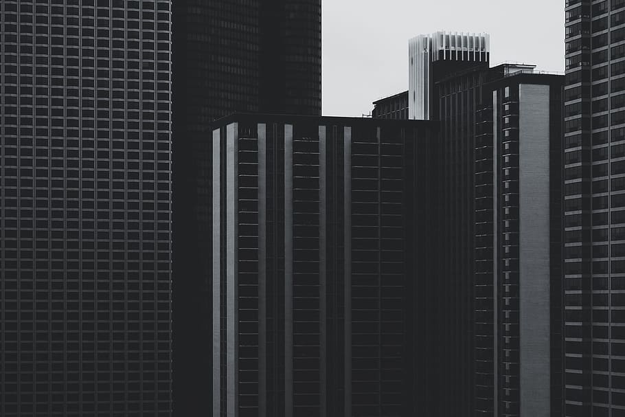 skyscrapers, black and white, city, black, white, building, architecture, cityscape, built structure, building exterior
