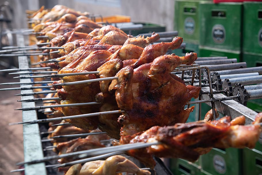 roasted chicken, food, hot, dinner, picnic, cooking, delicious, meat, barbecue, food and drink