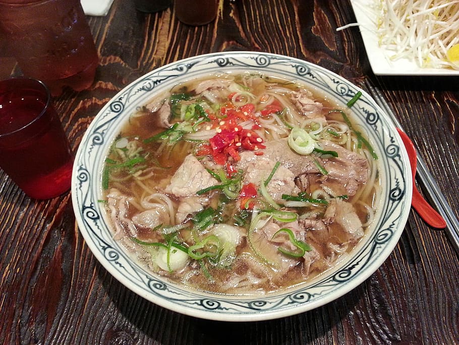 Vietnam, Rice Noodles, Meat, noodles, hot, broth, delicious, food and drink, bowl, food