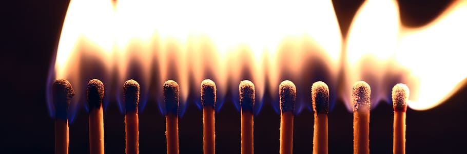 lighted match sticks, matches, flame, fire, ignite, match, burn, sticks, kindle, match head