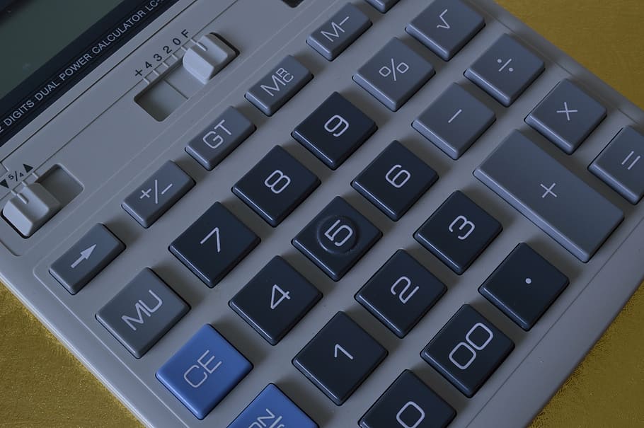 gray electronic calculator, calculator, calculation, keypad, finance, mathematics, accounting, financial, numbers, office