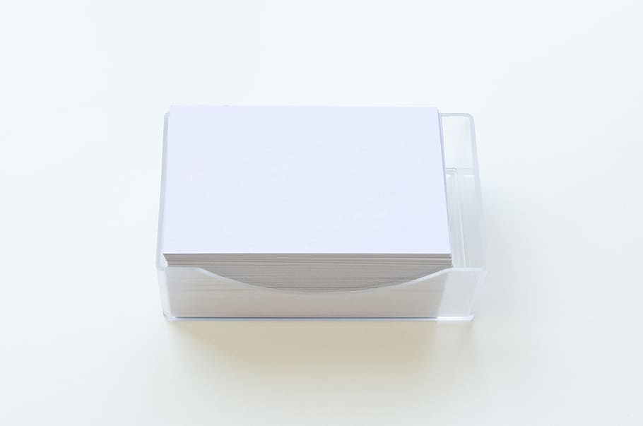 clear, plastic paper case, filled, white, papers, business cards, show, empty, blank, paper