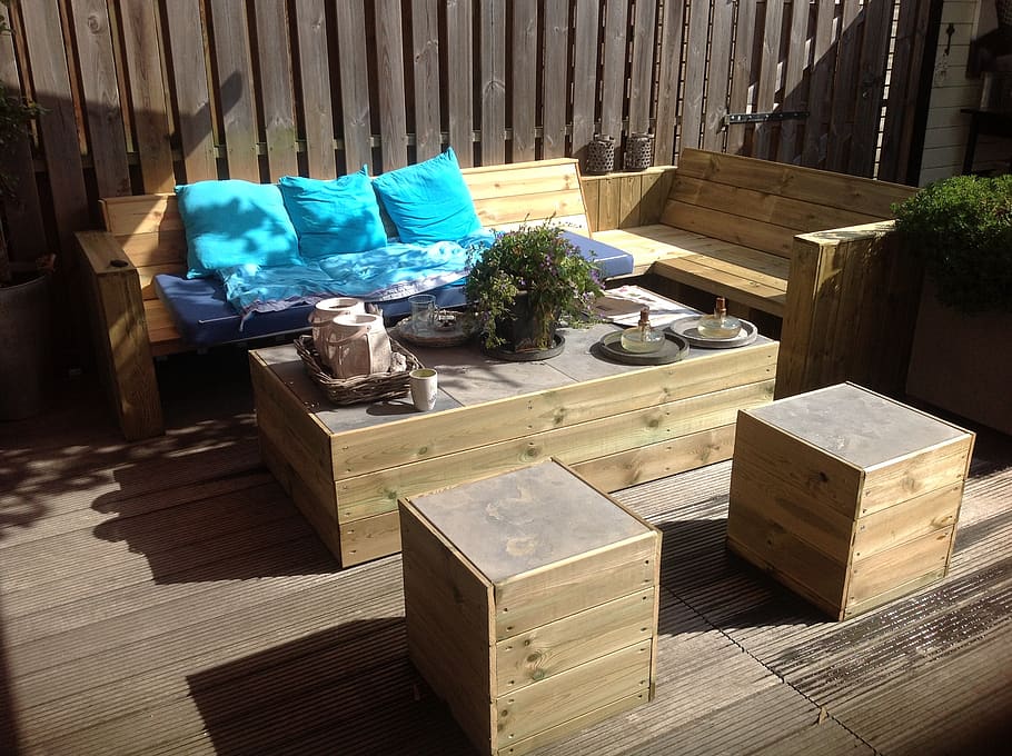 A comfortable seating area on a garden deck