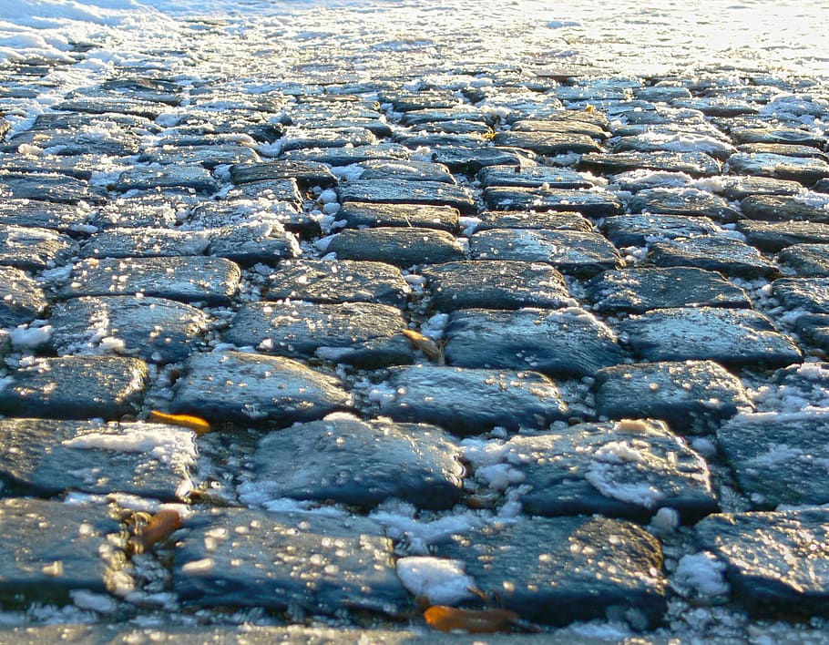 paving stone, away, winter, smooth, road, nature, cold, slip, new, work