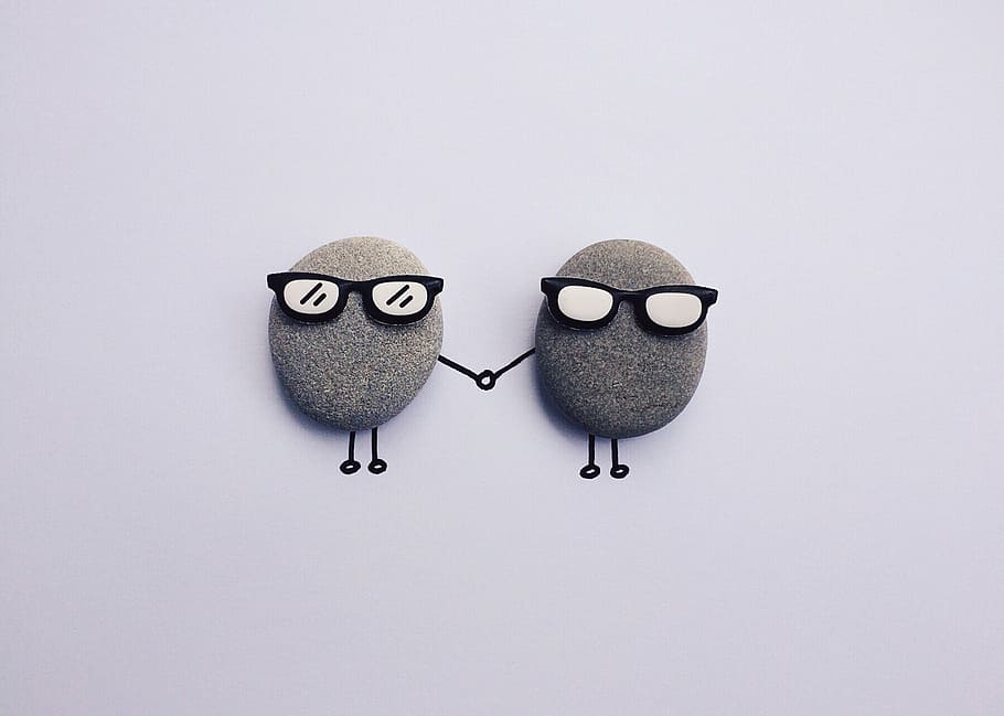 two, gray, wall decor, sunglasses, rock, craft, people, friends, support, studio shot