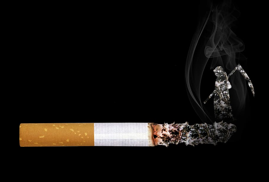 cigarette, grim reaper, smoke, embers, ash, cant, tilt, death, ill, disease