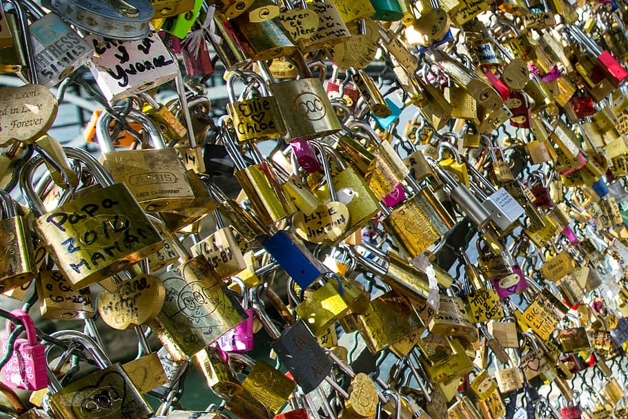 Paris, Bridge, France, vorhängschloss, padlocks, places of interest, castles, love locks, love symbol, padlock