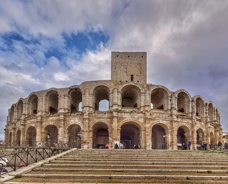 colosseum, arles, france, building, architecture, history, the past, built structure, sky, arch