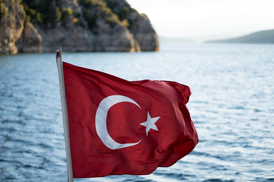 turkey, flag, red, turkish, star, crescent, istanbul, symbol, swaying, background