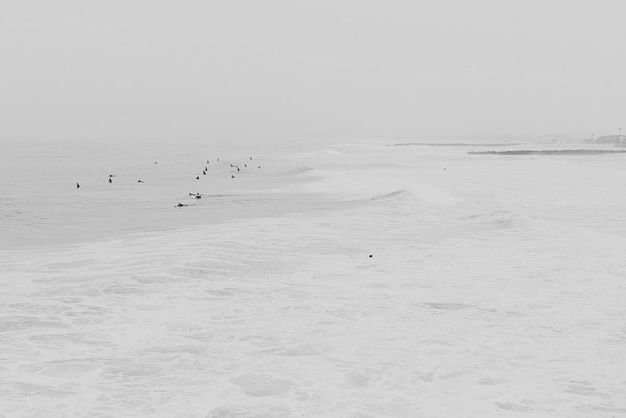 sea, ocean, water, waves, nature, people, swimming, black and white, adventure, snow