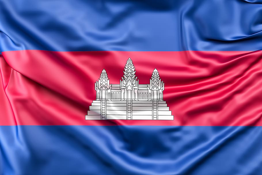 cambodia, flag, khmer, red, midsection, blue, close-up, people, human body part, clothing